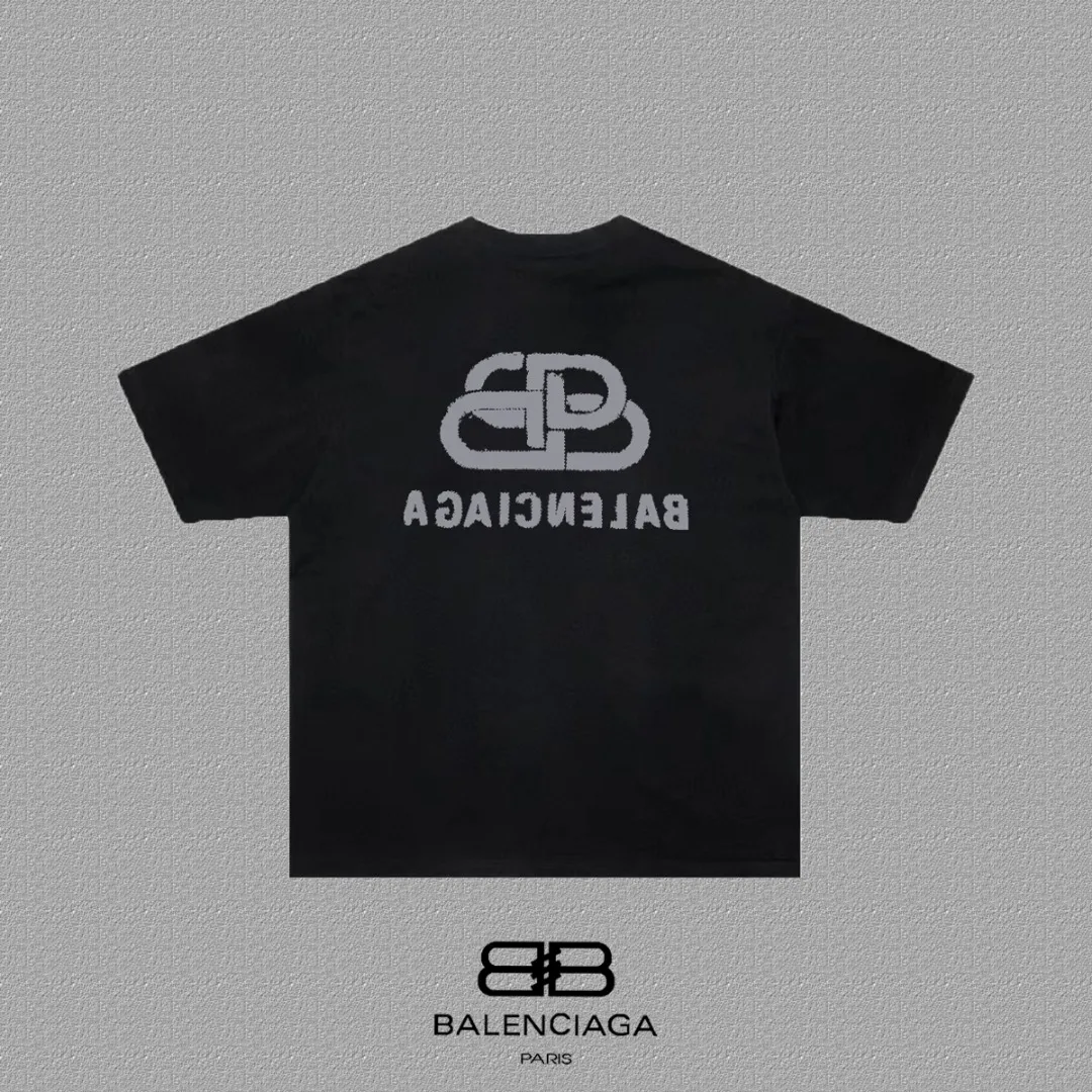 P80✨🔥 BALENCIAGA Paris lettering printed short-sleeved T-shirt, custom-woven and dyed 280g combed cotton heavyweight fabric, zero color difference in thread, perfect details, different from the current version on the market, welcome to compare, Same Style for men and women, must-sell in the picture above Color: White Black Size: 1 2 3 4